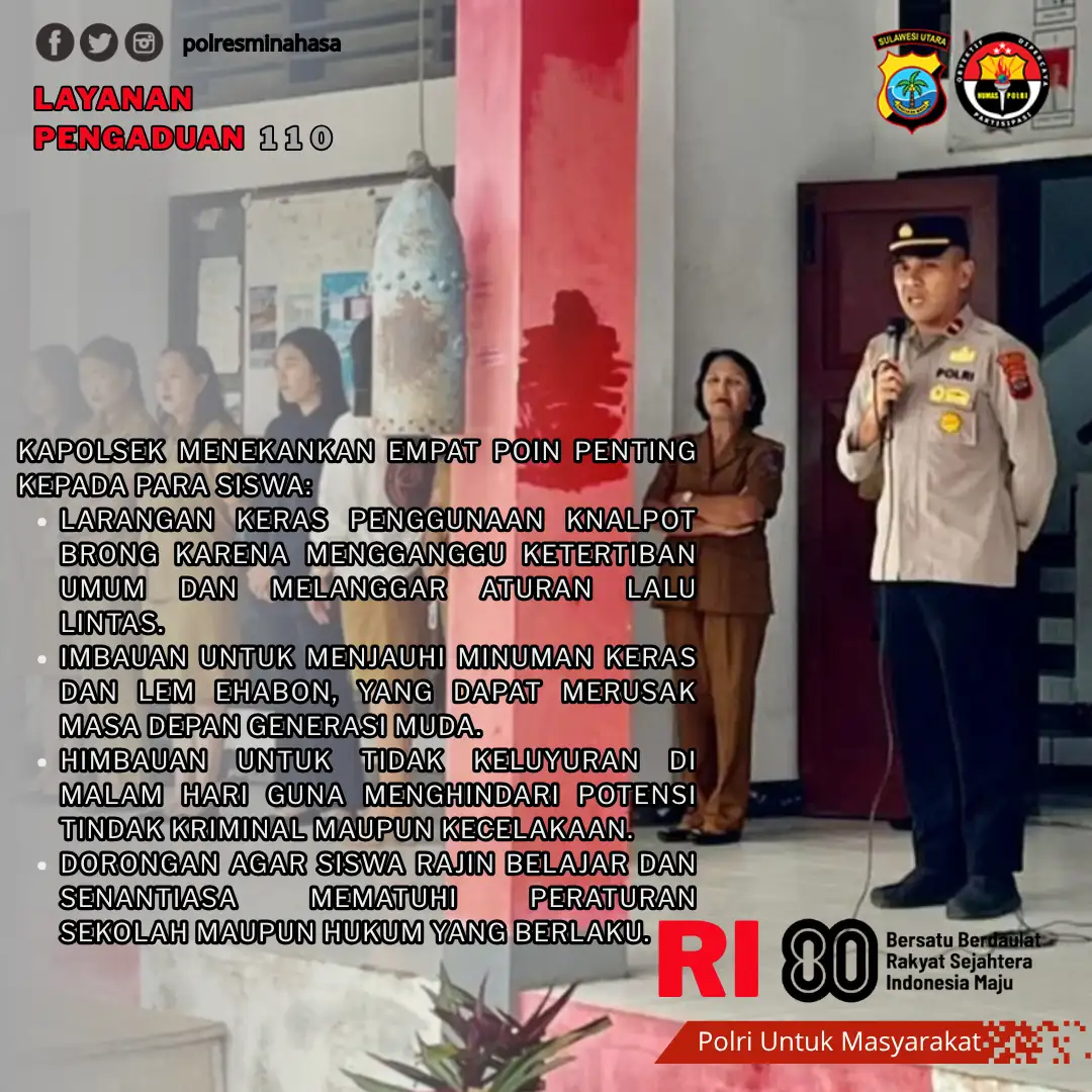 Kapolsek Kakas Sosialisasikan Kamtibmas dan Tertib Berlalu Lintas di SMK N 1 Kakas